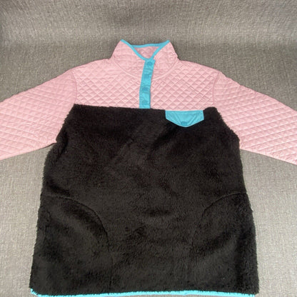 Cabana By Crown & Ivy Pullover Womens S Pink Black Teal Quilted Snap Closer