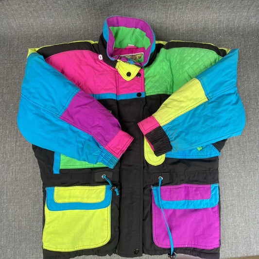 Vintage Bright Womens Giacca Jacket Ski Sport Multicolor Taiwan Med 10-12