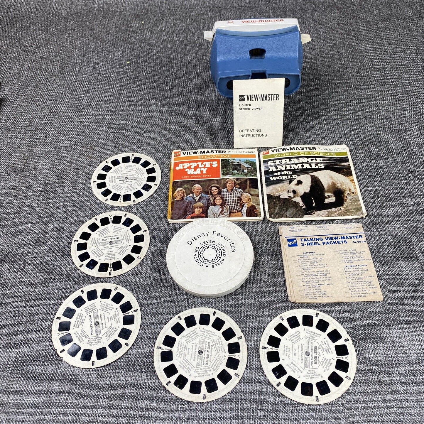 1960s GAF VIEW MASTER Lighted 3D Viewer Blue Tested Viewmaster + reels