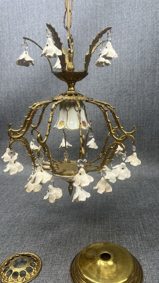 Antique Sweet Floral Italian Light Chandelier Made in Italy 14" Tall x 12" Wide