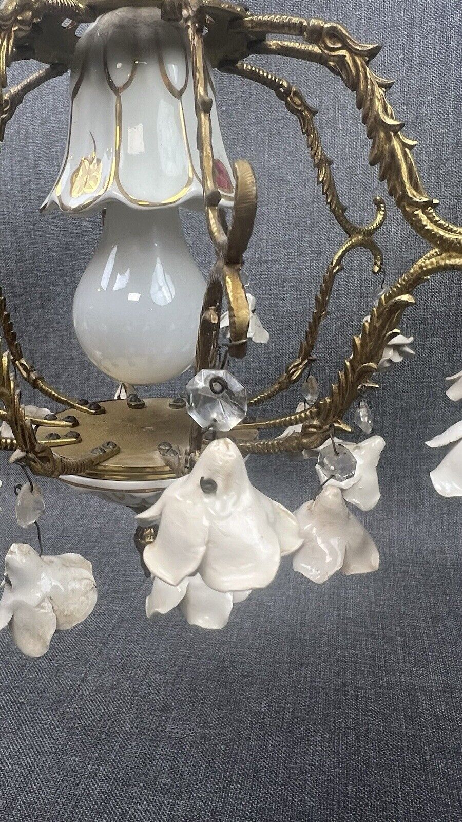 Antique Sweet Floral Italian Light Chandelier Made in Italy 14" Tall x 12" Wide