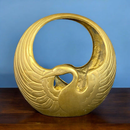 Vintage Brass Mid Century Swan Basket 9.5" Tall