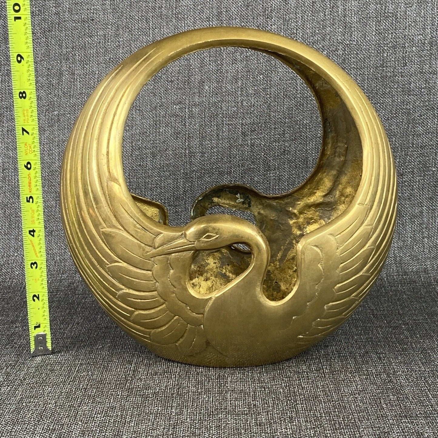 Vintage Brass Mid Century Swan Basket 9.5" Tall