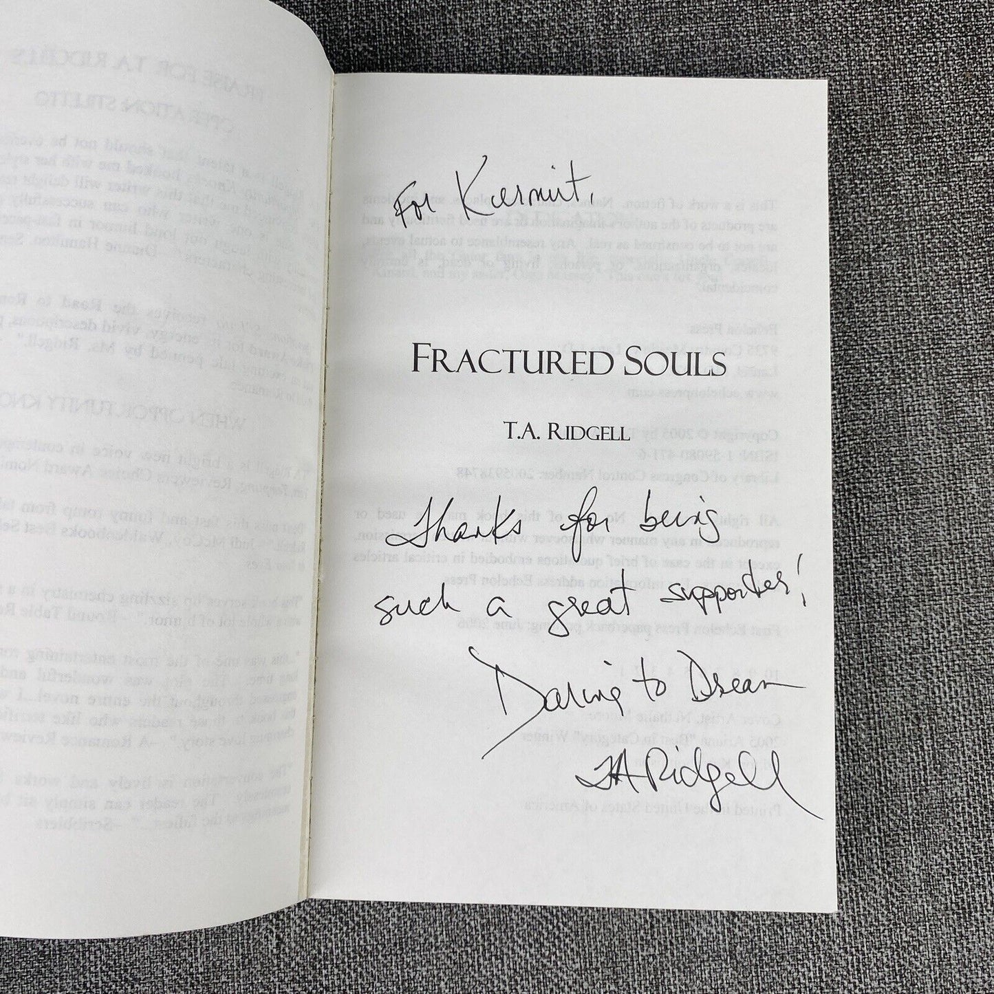 Fractured Souls Paperback by T. A. Ridgell 2003 SIGNED and INSCRIBED