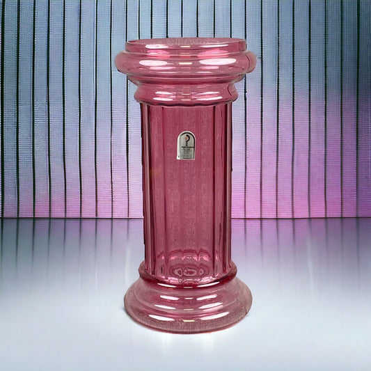 Vintage Ribbed Column Pilgrim Cranberry Pillar Art Glass Vase 15"h