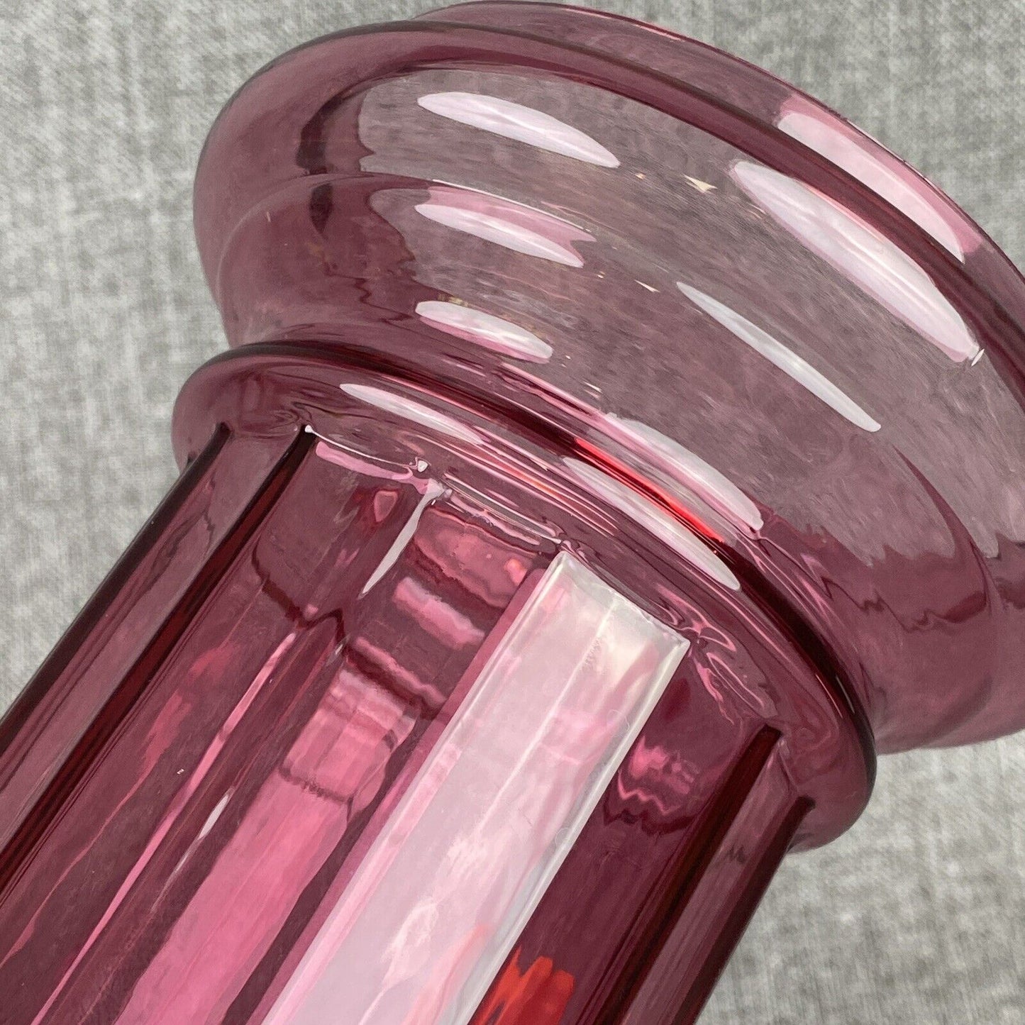 Vintage Ribbed Column Pilgrim Cranberry Pillar Art Glass Vase 15"h