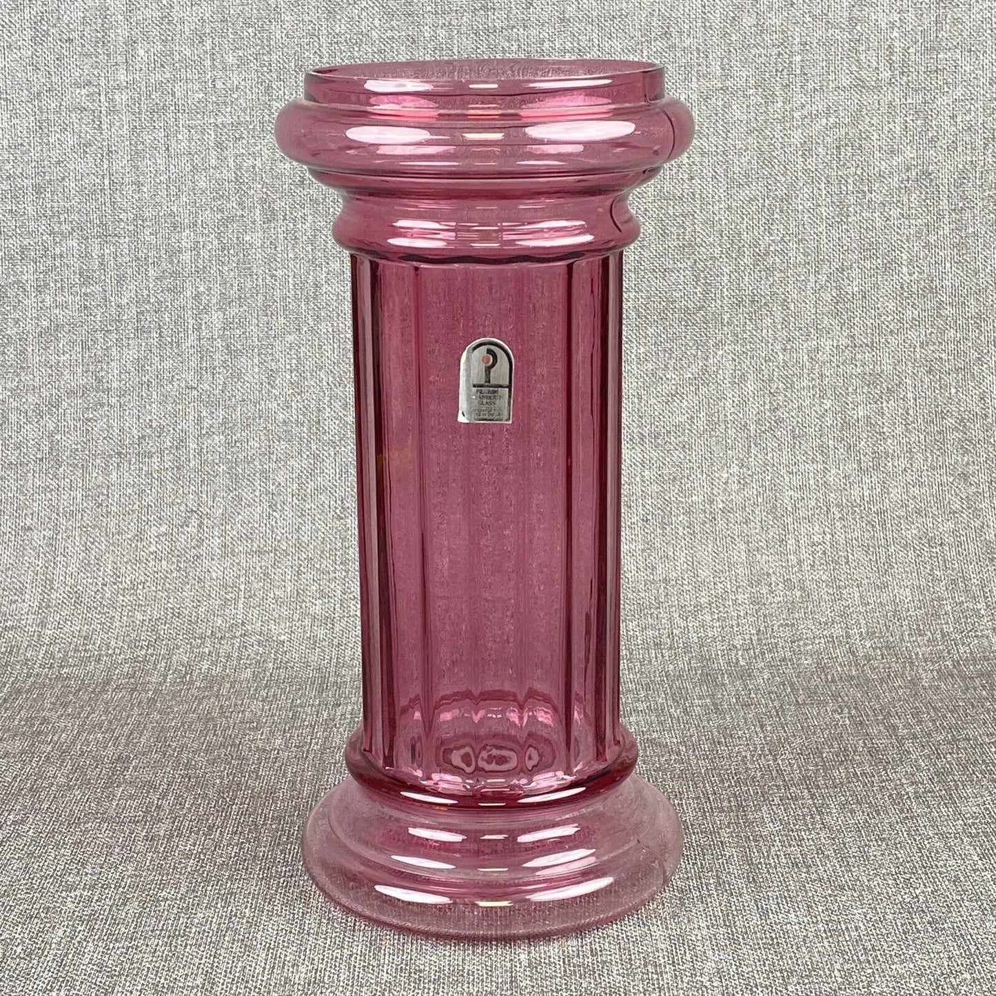 Vintage Ribbed Column Pilgrim Cranberry Pillar Art Glass Vase 15"h