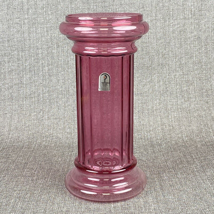 Vintage Ribbed Column Pilgrim Cranberry Pillar Art Glass Vase 15"h