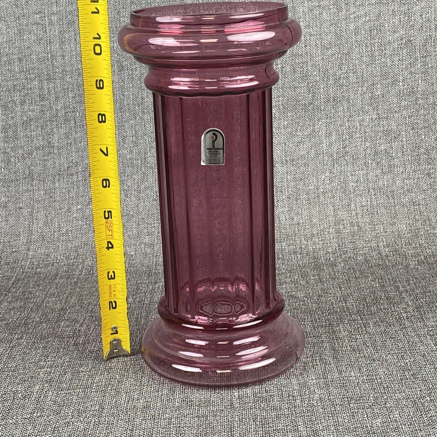 Vintage Ribbed Column Pilgrim Cranberry Pillar Art Glass Vase 15"h