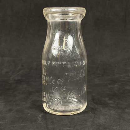 Vintage Baby Milk Bottle "A Bottle of Milk is a Bottle of Health"  1/2 Pint