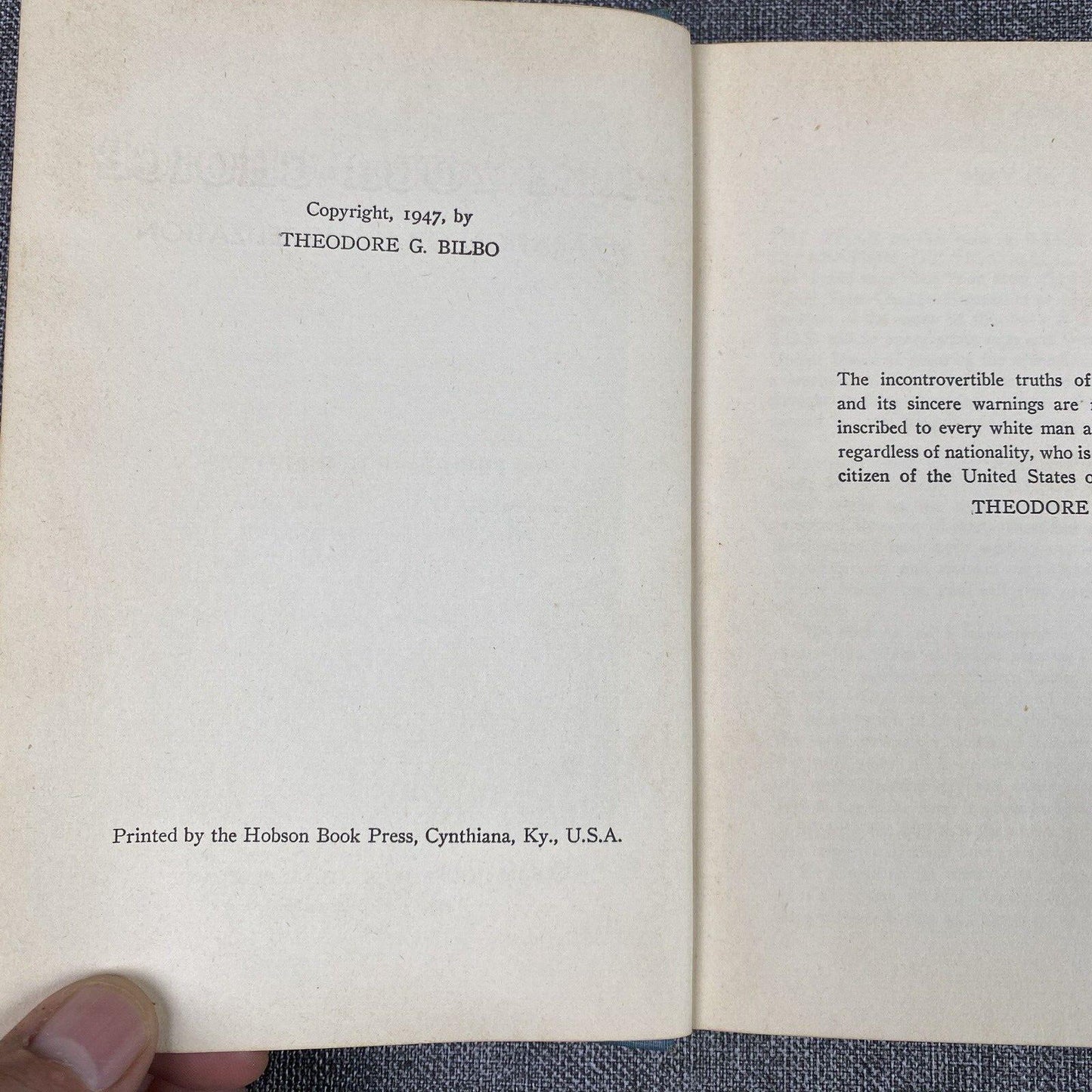 VTG Take Your Choice Separation Or Mongrelization By Theodore G. Bilbo 1947