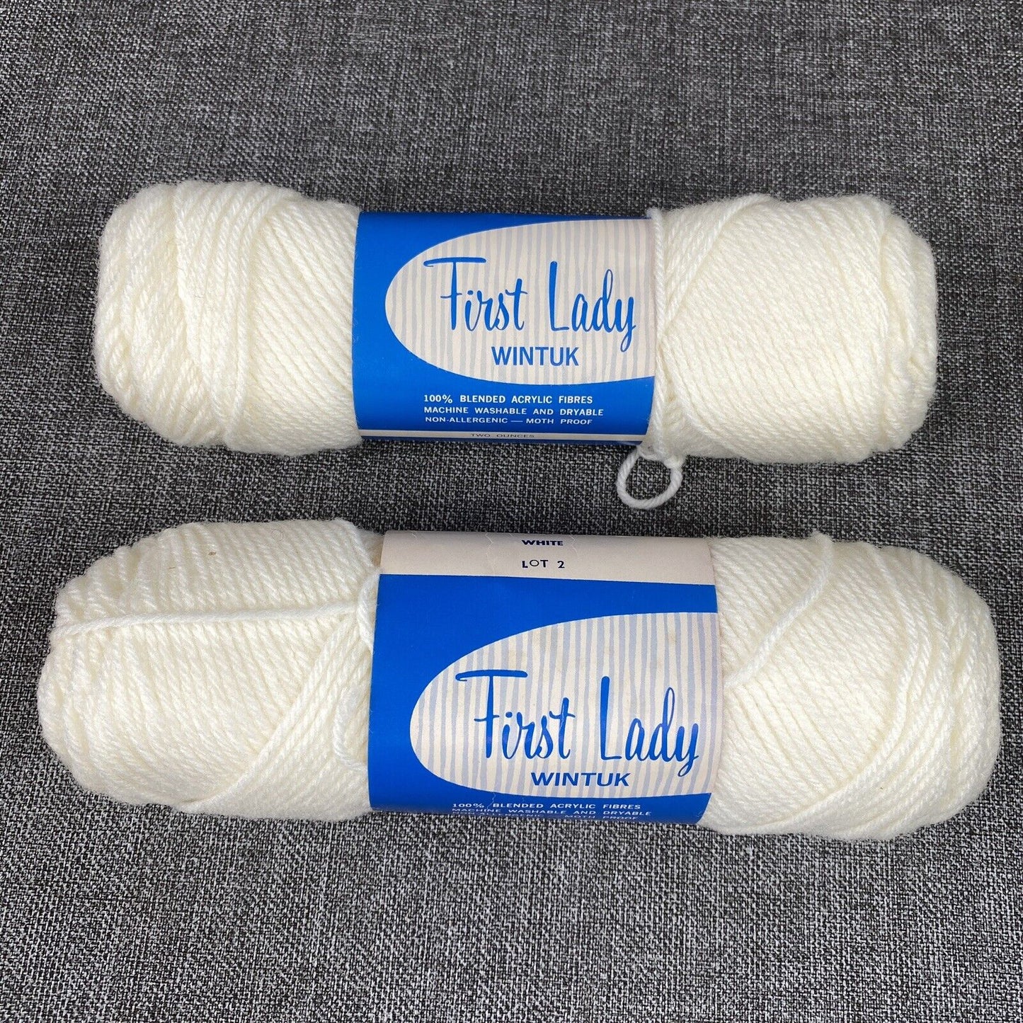 Vintage Wintuk First Lady White 2 Skeins Machine Washable 2oz