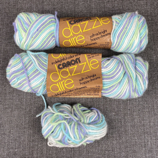 Vintage Caron Dazzleaire Yarn 2.5 Skeins #2647 Color Wildflower Ombre