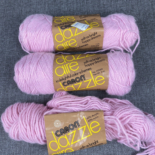 Vintage Caron Dazzleaire Yarn 2.5 Skeins #2628 Color Azalea