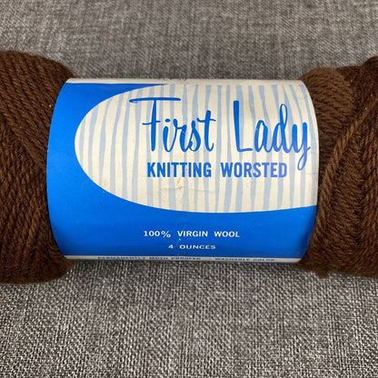 Vintage First Lady Knitting Worsted Chocolate  3 Skeins 100% Virgin Wool