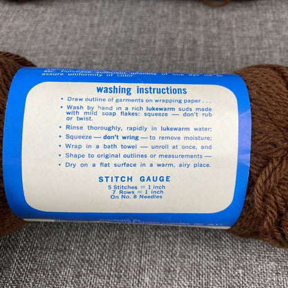 Vintage First Lady Knitting Worsted Chocolate  3 Skeins 100% Virgin Wool