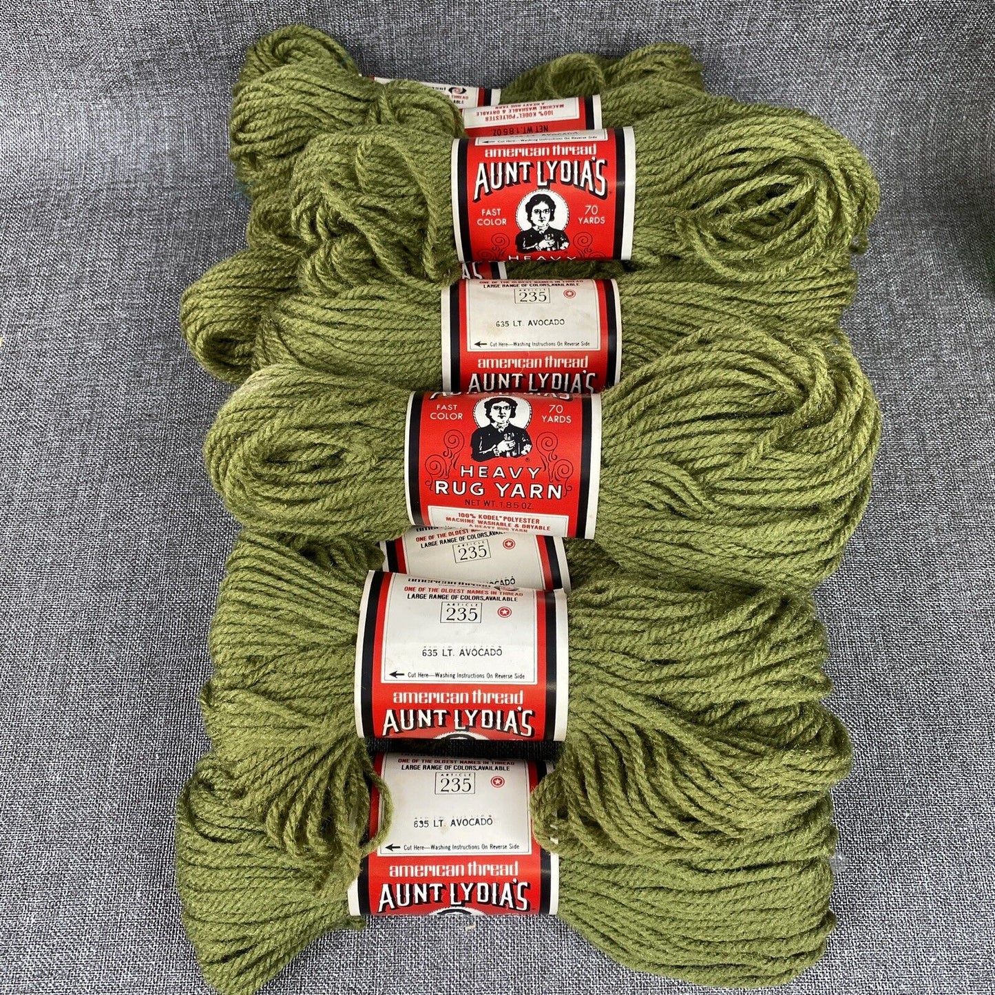 Aunt Lydia's Rug Yarn Avocado Green Lot of 10 - 70 yd skeins