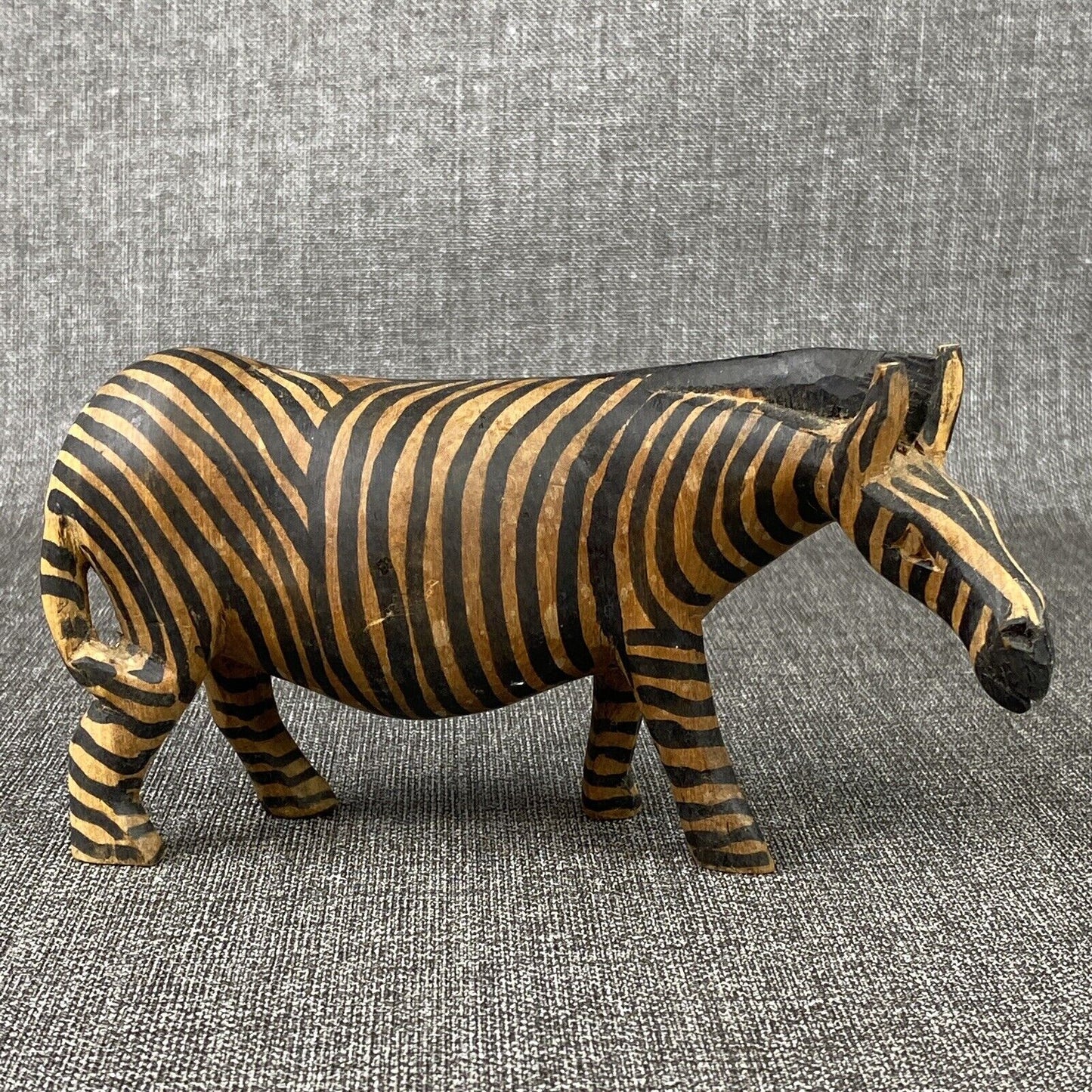 Vintage Hand Carved and Painted Wooden Zebra , 7" long