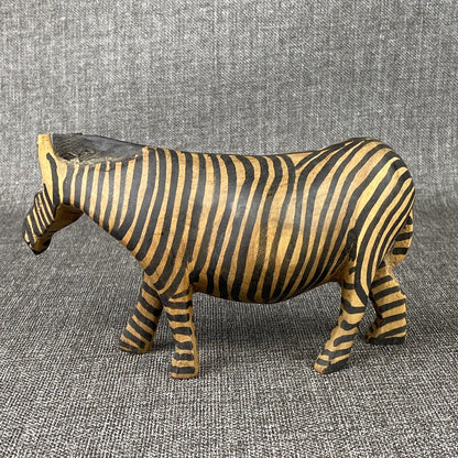 Vintage Hand Carved and Painted Wooden Zebra , 7" long