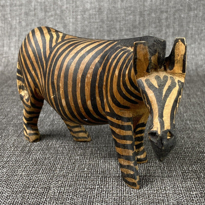 Vintage Hand Carved and Painted Wooden Zebra , 7" long