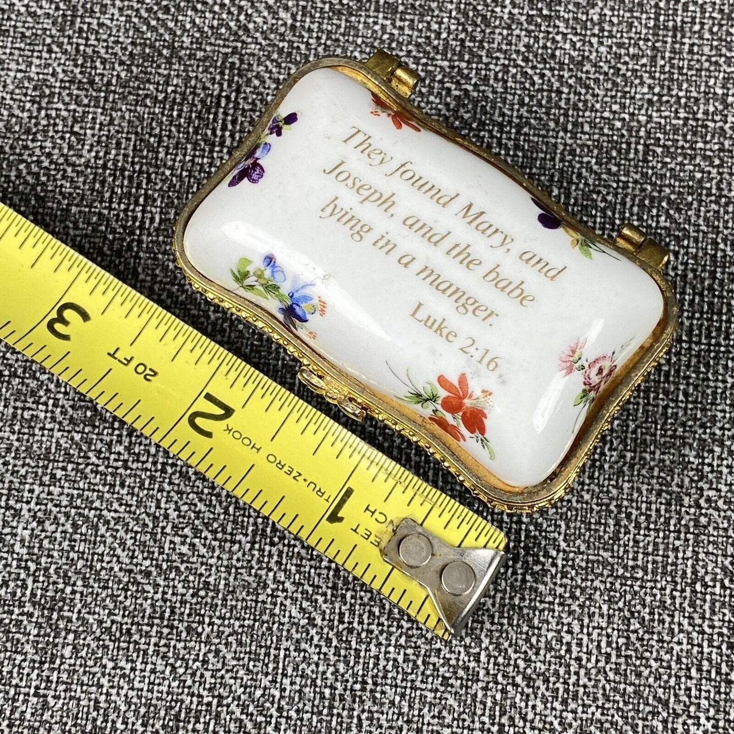 Vintage Imperial Porcelain Trinket Box Luke 2:16 Bible Verse Birth of Jesus