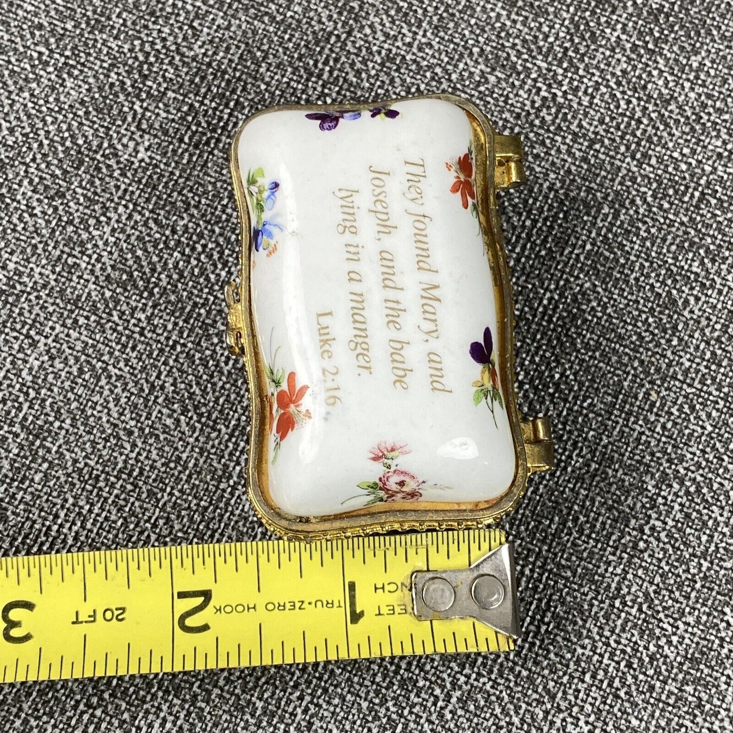 Vintage Imperial Porcelain Trinket Box Luke 2:16 Bible Verse Birth of Jesus