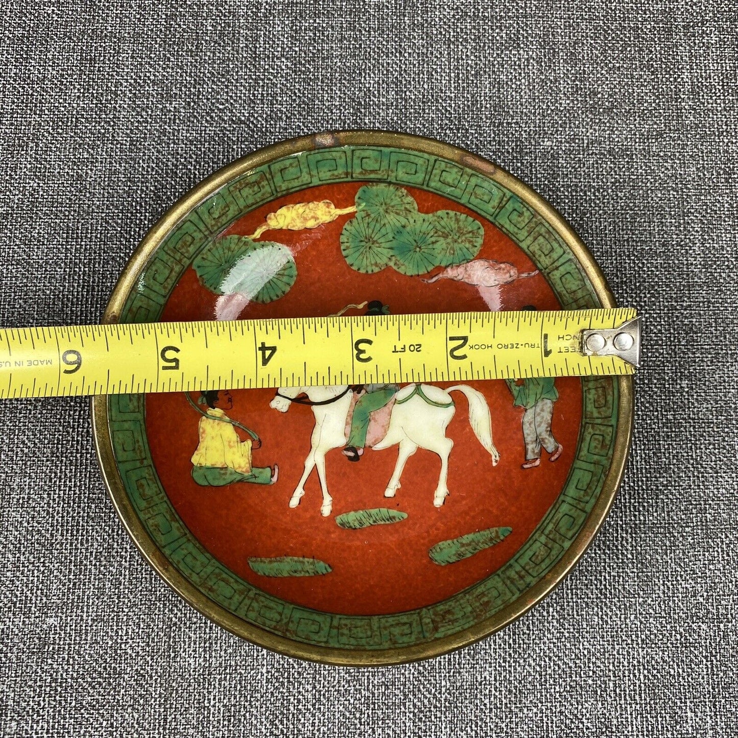 Japanese Porcelain Ware 9’ Bowl Encased In Brass Hand Painted in Hong Kong