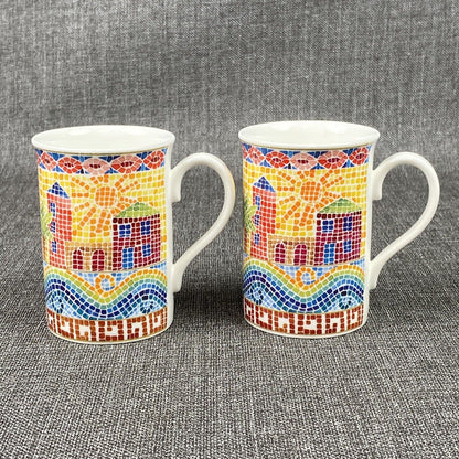 Lot of 2 - Duchess Fine Bone China Coffee Mug Mosaic House Design