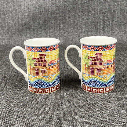 Lot of 2 - Duchess Fine Bone China Coffee Mug Mosaic House Design