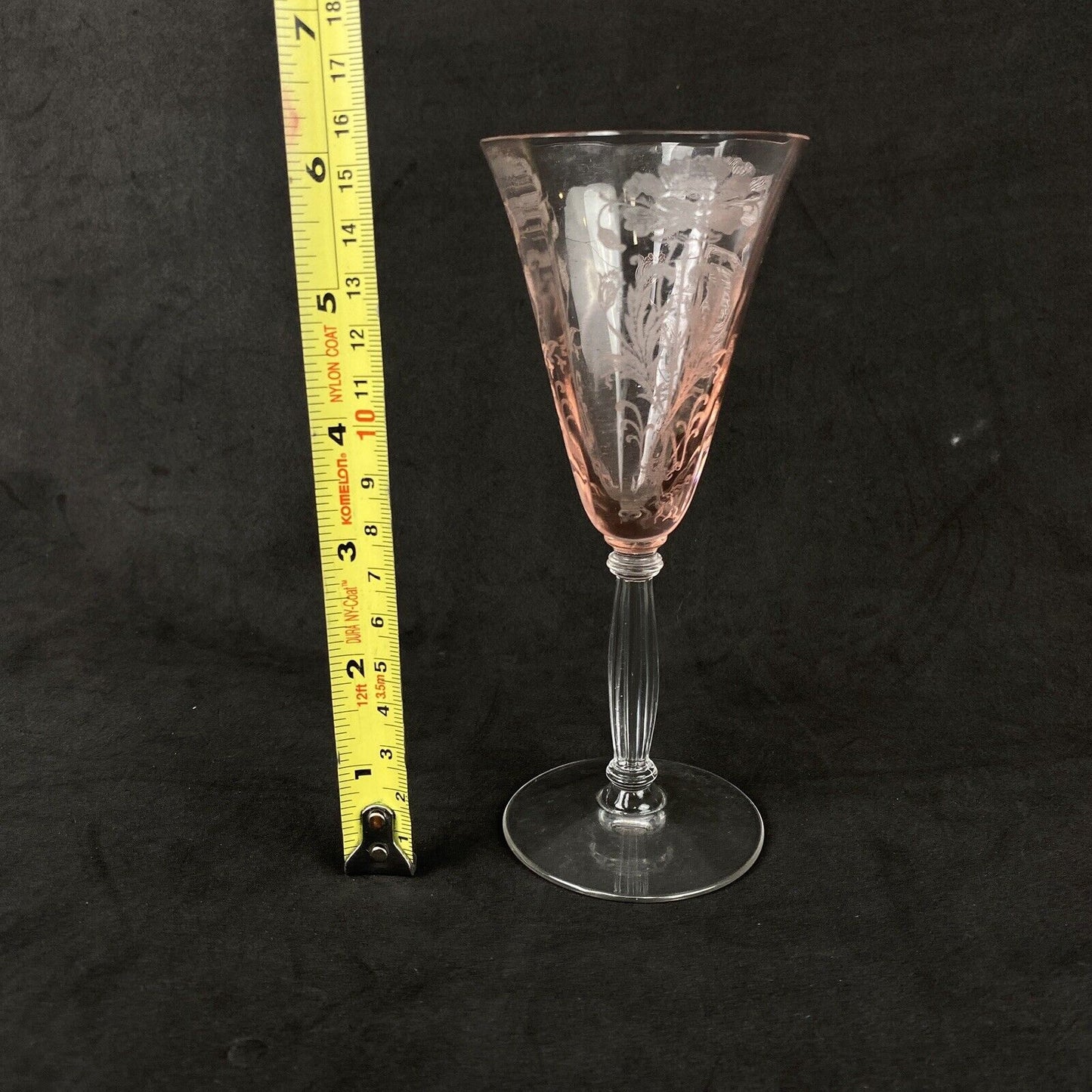 Vintage 1930's Tiffin Glass Flanders Poppy Etch Water/Wine Goblet Stem