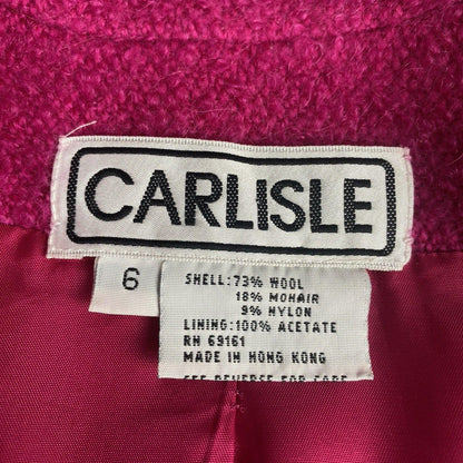 Carlisle Collection Wool Mohair Hook closure Jacket Sz. 6  Bright Fuschia Pink