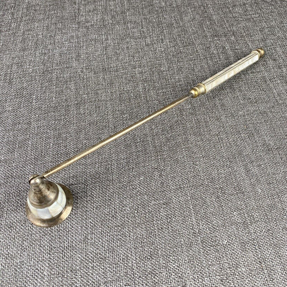 Vintage Silver Plate Mother of Pearl Inlay Handle Candle Rotating Snuffer 10.5”