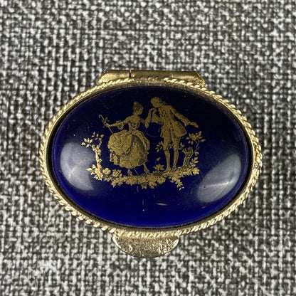 Vintage Limoges Cobalt Blue Gold  Pill Box Courting Couple France