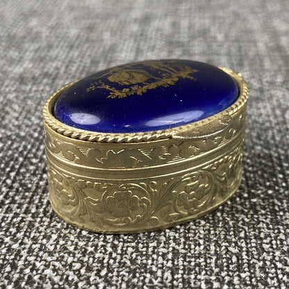 Vintage Limoges Cobalt Blue Gold  Pill Box Courting Couple France