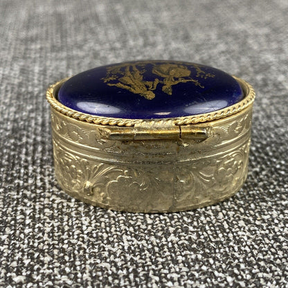 Vintage Limoges Cobalt Blue Gold  Pill Box Courting Couple France