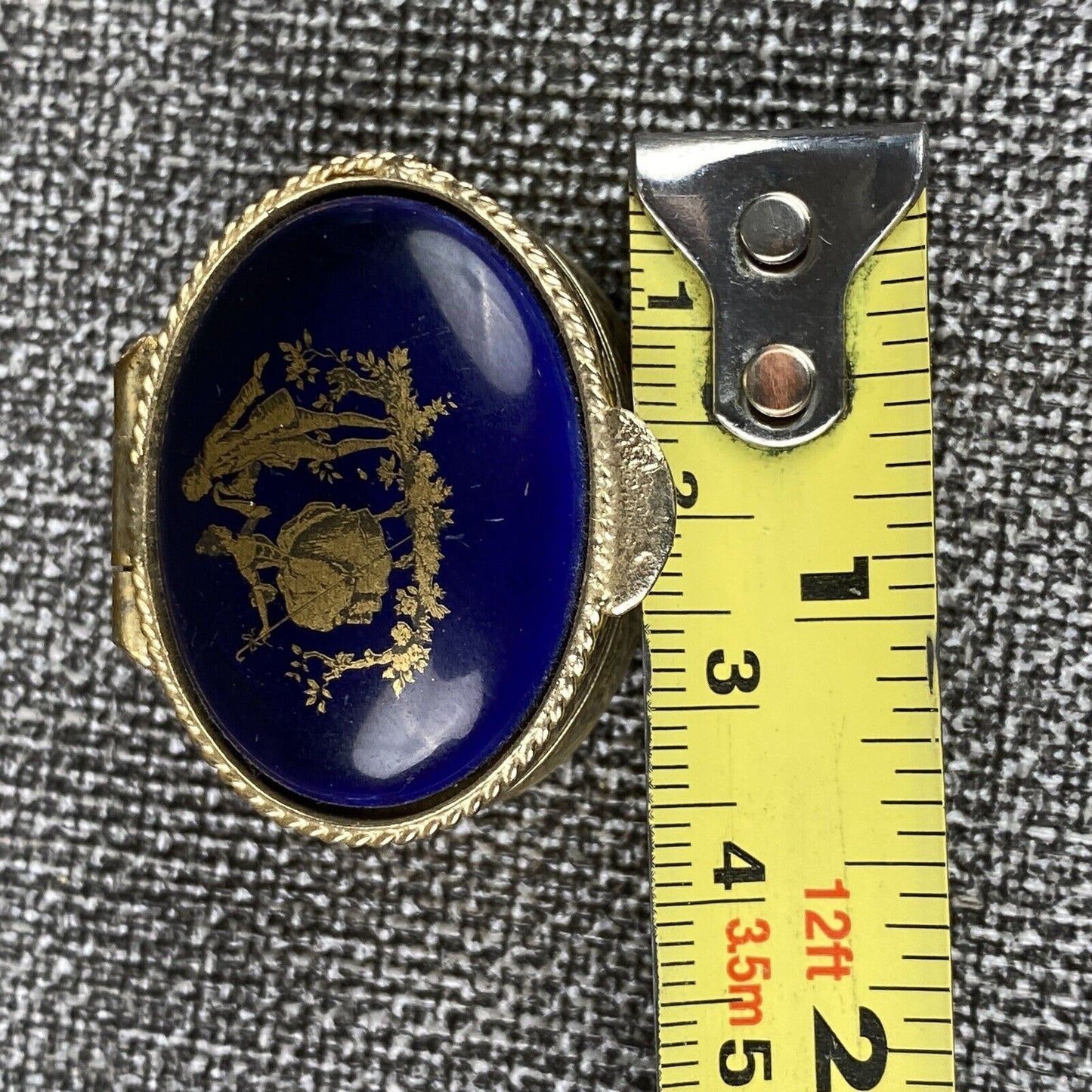 Vintage Limoges Cobalt Blue Gold  Pill Box Courting Couple France