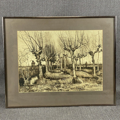 Vintage Framed Lithograph of Van Gogh Farmer And Wife, Pencil Studies 26"x21"