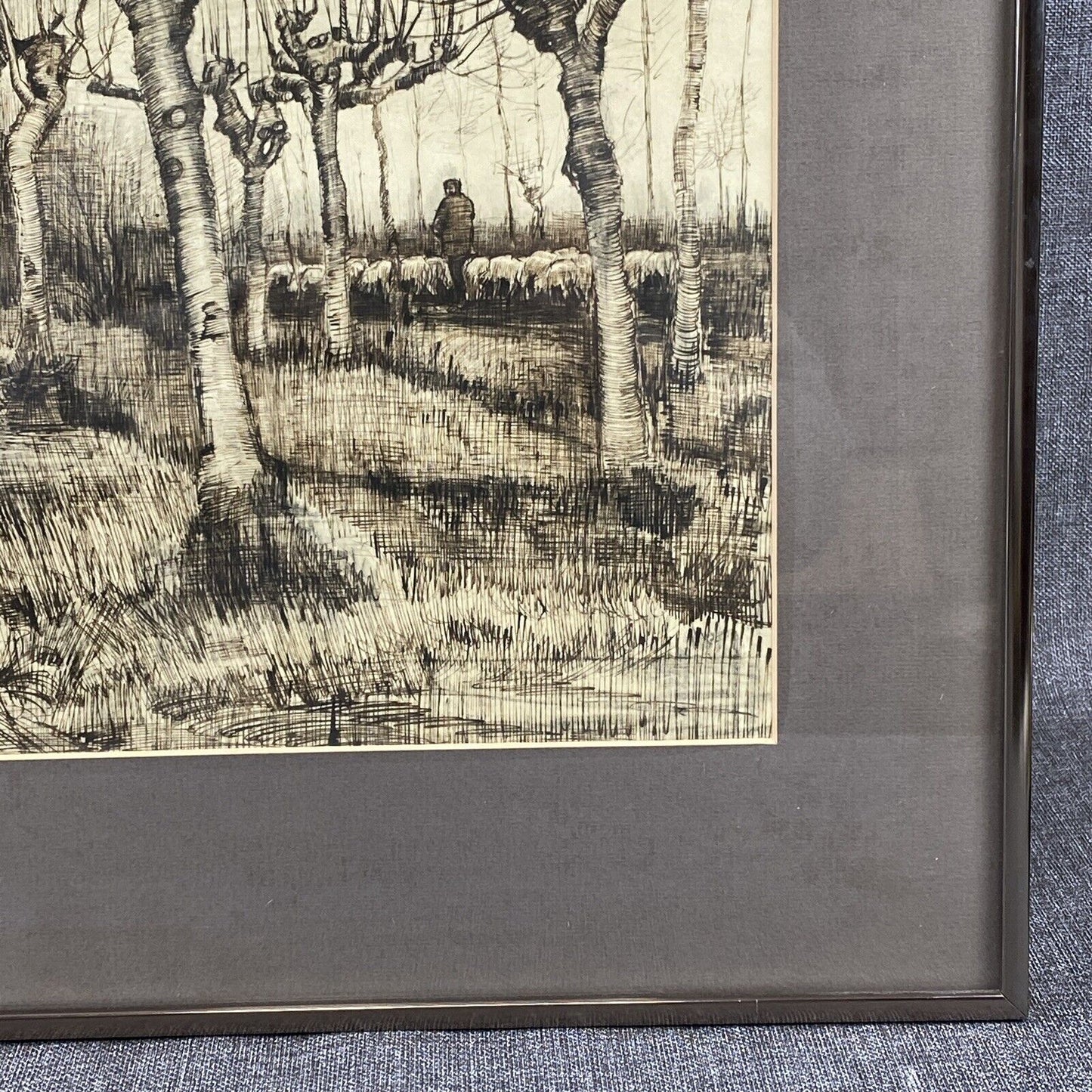 Vintage Framed Lithograph of Van Gogh Farmer And Wife, Pencil Studies 26"x21"