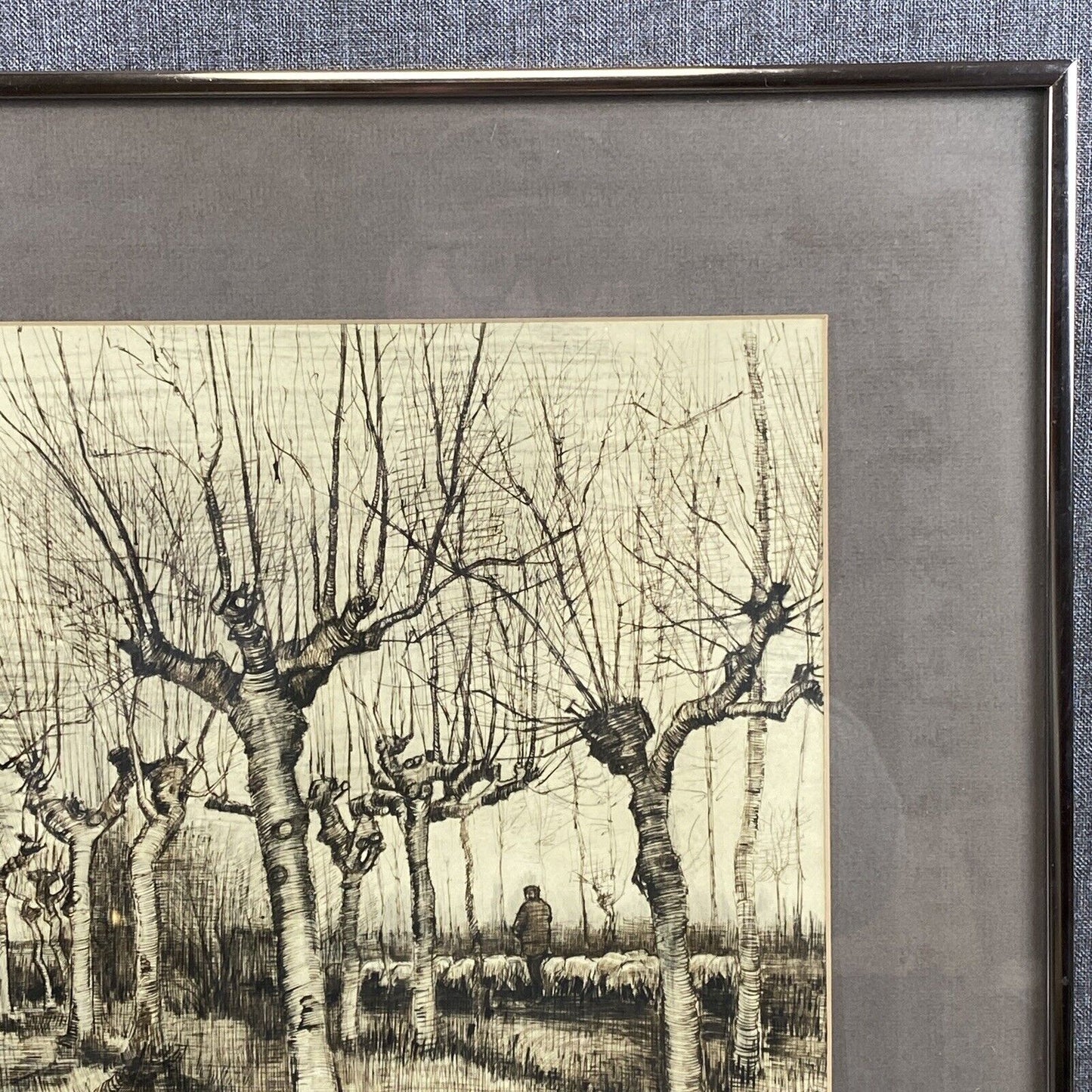 Vintage Framed Lithograph of Van Gogh Farmer And Wife, Pencil Studies 26"x21"