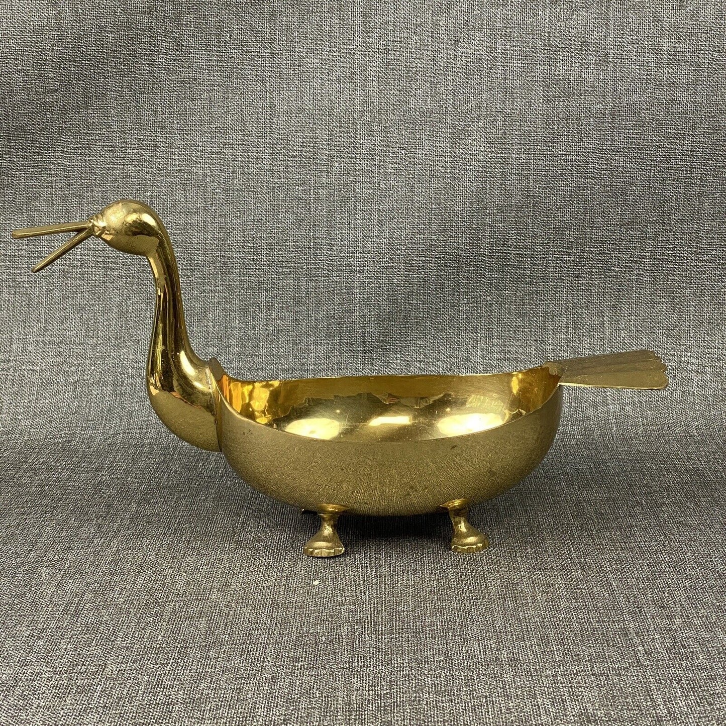 Vintage Brass Peacock Duck Footed Planter 14"