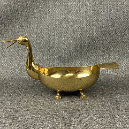 Vintage Brass Peacock Duck Footed Planter 14"