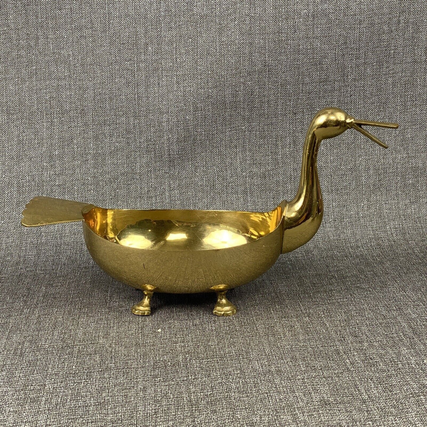 Vintage Brass Peacock Duck Footed Planter 14"