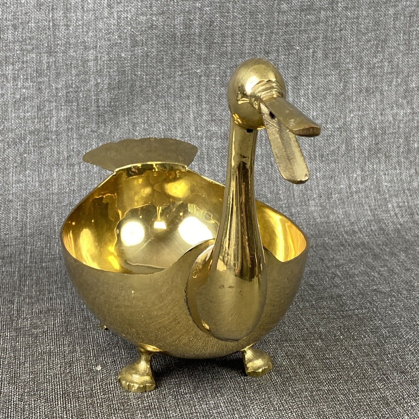 Vintage Brass Peacock Duck Footed Planter 14"