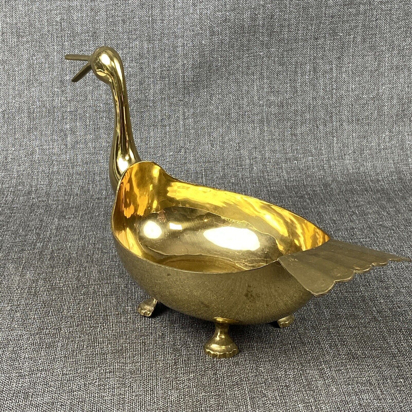 Vintage Brass Peacock Duck Footed Planter 14"