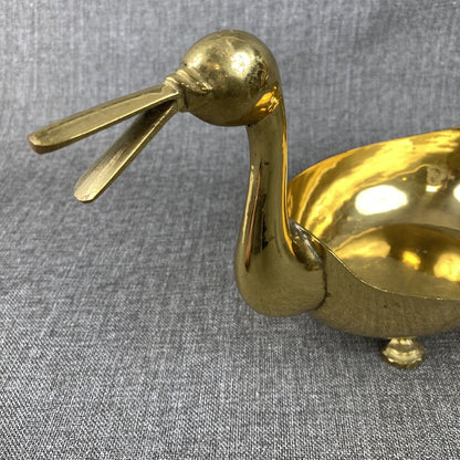 Vintage Brass Peacock Duck Footed Planter 14"