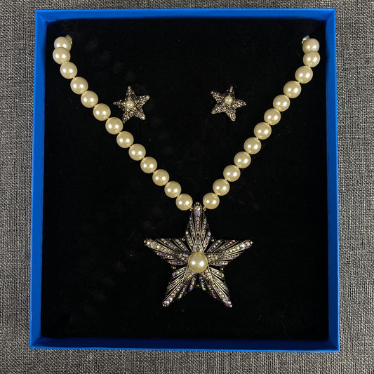 Heidi Daus Crystal Star & Faux Pearl Necklace & Earrings Set