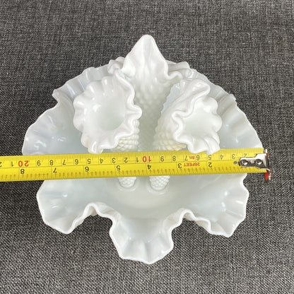 Fenton Hobnail White Milk Glass 3 Horn Flower Epergne 6.75" Tall