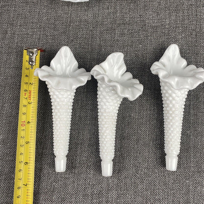 Fenton Hobnail White Milk Glass 3 Horn Flower Epergne 6.75" Tall