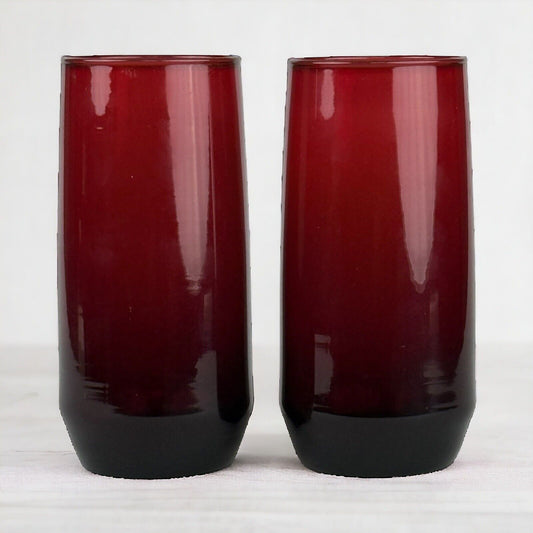 2 Vintage Anchor Hocking Roly Poly Ruby Red Glasses 10 oz Tumblers