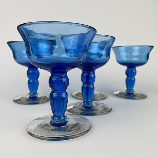 Lot of 5  Vintage Blue Cordial Glasses